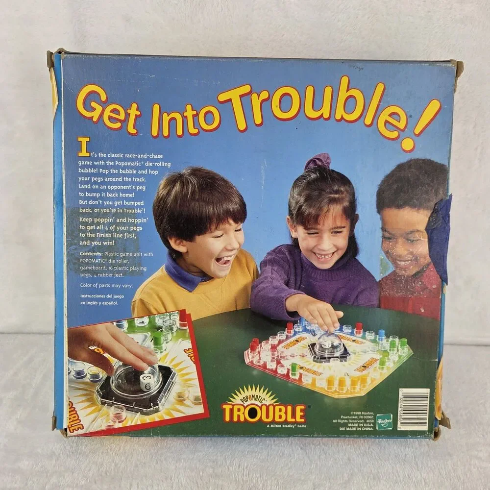 Vintage 1998 Trouble Board Game Pop-o-matic Dice MB Complete